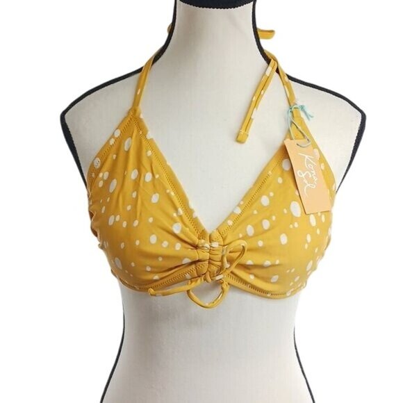 Kona Sol Bikini Top Yellow Polka Dot Summer Beach Halter Womens Size Medium - Picture 1 of 7